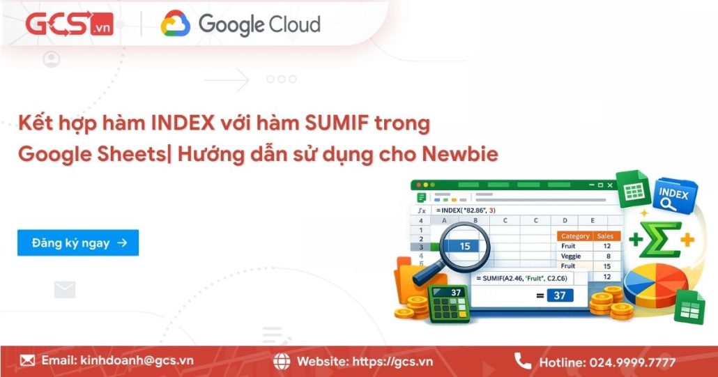 Cách kết hợp hàm INDEX và hàm SUMIF trong Google Sheets 4 Kết hợp hàm Index với hàm Sumif trong Google Sheet