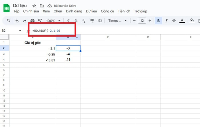 Hàm ROUNDUP trong Google Sheets| Hướng dẫn cách dùng cho Newbie 19 Hàm ROUNDUP với số âm