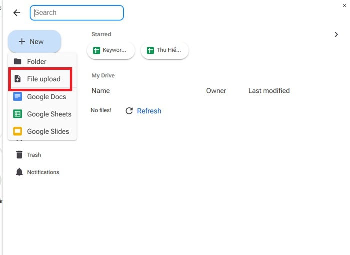 Cách tải tập tin vào Google Drive với extension nhanh nhất, đơn giản 23 nhấn vào nút File Upload