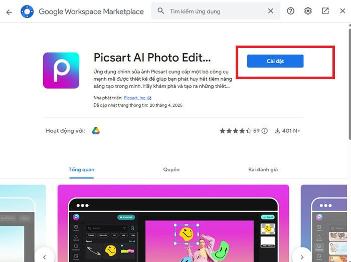 Cách chỉnh sửa ảnh bằng Picsart trên Google Drive nhanh chóng và dễ dàng 5 Tiến hành cài đặt