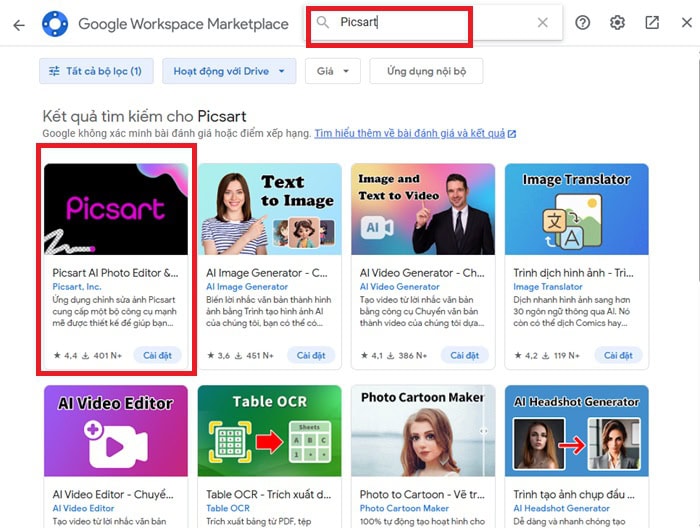 Cách chỉnh sửa ảnh bằng Picsart trên Google Drive nhanh chóng và dễ dàng 8 Tìm kiếm ứng dụng Picsart