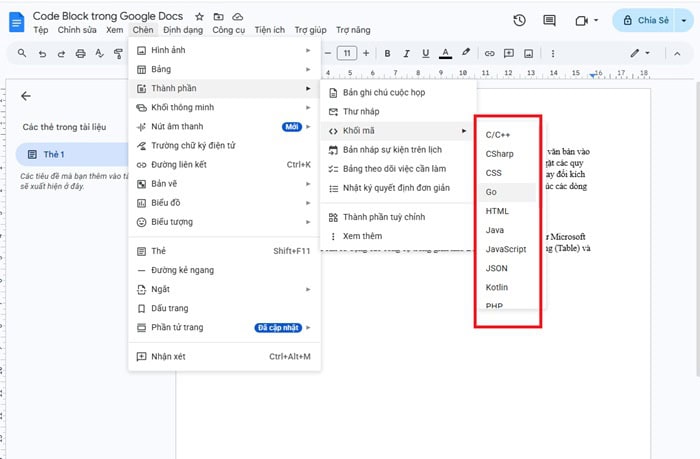 Code Block trong Google Docs | Hướng dẫn chi tiết cách dùng từ A-Z 9 chọn ngôn ngữ