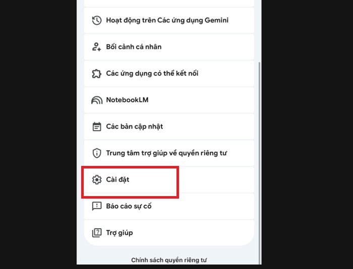 Sử dụng Gemini Live: Hướng dẫn chi tiết cách dùng từ A-Z 14 chọn vào mục Cài đặt