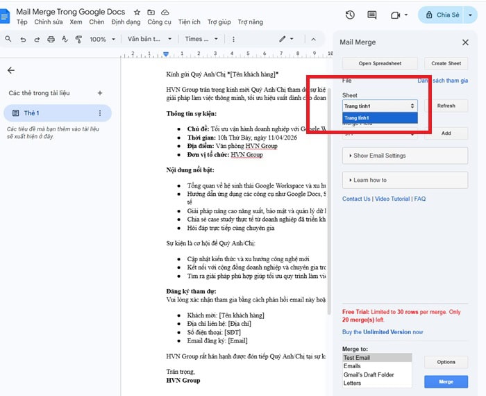 Mail Merge trong Google Docs: Hướng dẫn từ cơ bản đến nâng cao 14 chứa dữ liệu