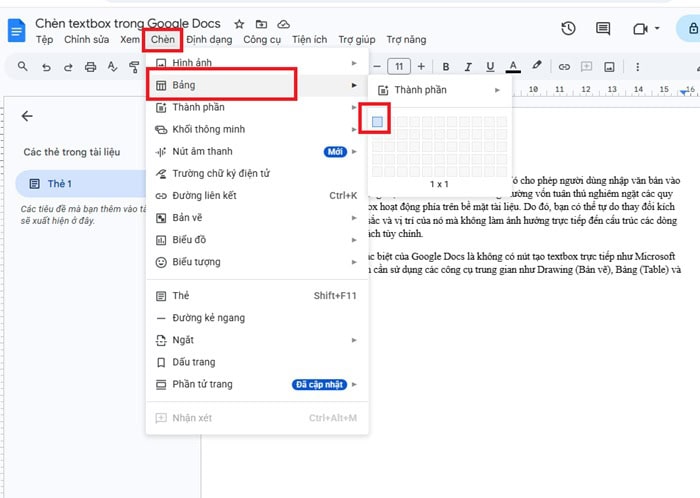 03 Cách chèn Textbox trong Google Docs đơn giản, dễ thực hiện nhất 10 vào menu Chèn