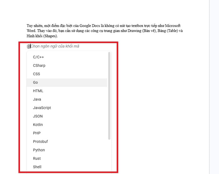 Code Block trong Google Docs | Hướng dẫn chi tiết cách dùng từ A-Z 12 chọn ngôn ngữ