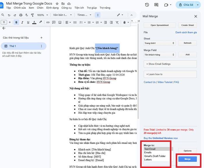Mail Merge trong Google Docs: Hướng dẫn từ cơ bản đến nâng cao 16 nhấn lệnh Merge