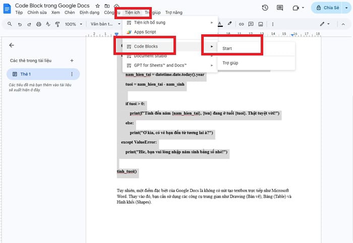Code Block trong Google Docs | Hướng dẫn chi tiết cách dùng từ A-Z 17 Tiện ích mở rộng