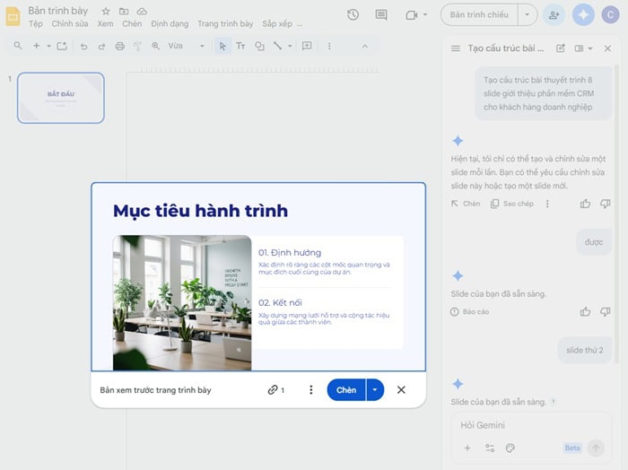 Gemini trong Google Slides: Điều kiện kích hoạt, tính năng và cách dùng 10 Lập cấu trúc Slide tự động
