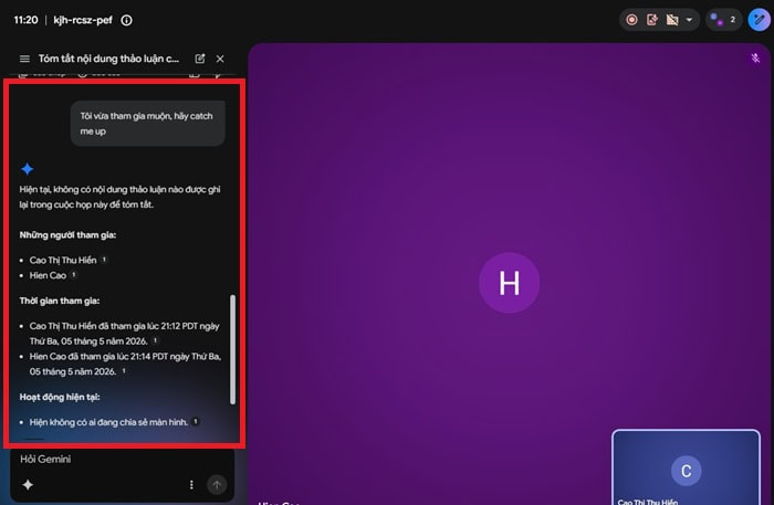Sử dụng Gemini trong Google Meet từ A–Z | Cách khai thác hiệu quả 12 Gửi câu hỏi đầu tiên