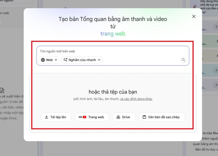 Tạo ảnh bản đồ tư duy với NotebookLM: Điều kiện, hướng dẫn và cách khắc phục lỗi 7 Thêm nguồn dữ liệu vào NotebookLM