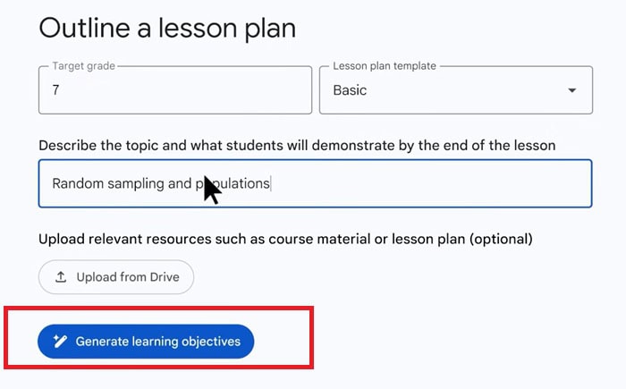 Gemini trong Google Classroom| Tổng quan, lợi ích, tính năng và cách dùng 11 Generate learning objectives