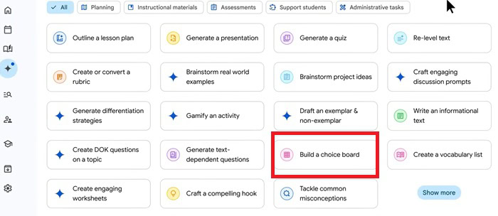 Gemini trong Google Classroom| Tổng quan, lợi ích, tính năng và cách dùng 16 Build a choice board