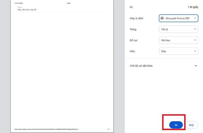 Hướng dẫn cách in các Task trên Google Docs nhanh chóng và chính xác 7 các thiết lập