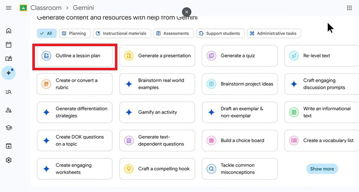 Gemini trong Google Classroom| Tổng quan, lợi ích, tính năng và cách dùng 9 Outline a lesson plan