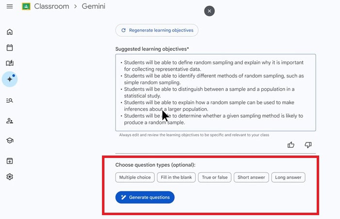 Gemini trong Google Classroom| Tổng quan, lợi ích, tính năng và cách dùng 21 Nhấp Generate questions
