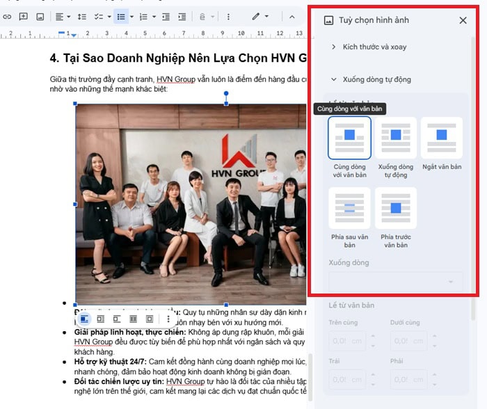 Hướng dẫn cách chỉnh sửa hình ảnh trong Google Docs cơ bản A-Z 13 mục Vị trí