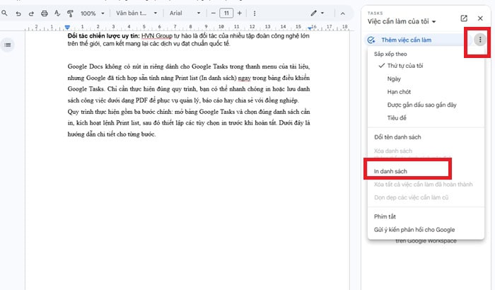 Hướng dẫn cách in các Task trên Google Docs nhanh chóng và chính xác 6 in các Task