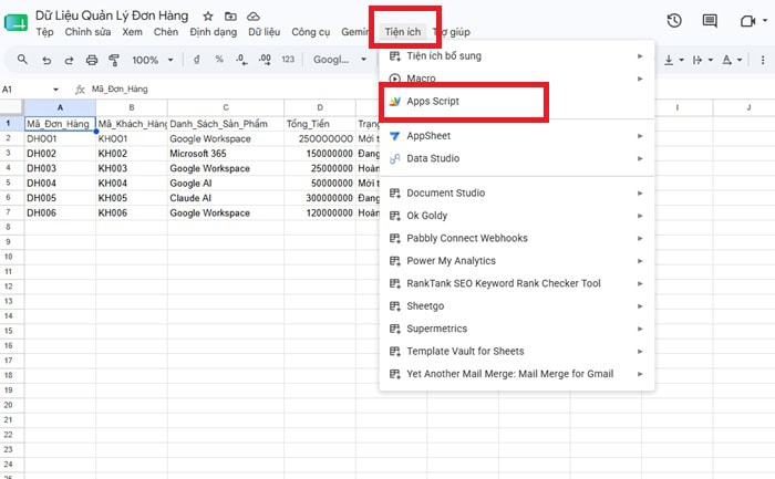 Google Sheets Claude là gì? Tổng quan, tính năng, cách dùng, lỗi dùng lưu ý 11 Mở Google Apps Script
