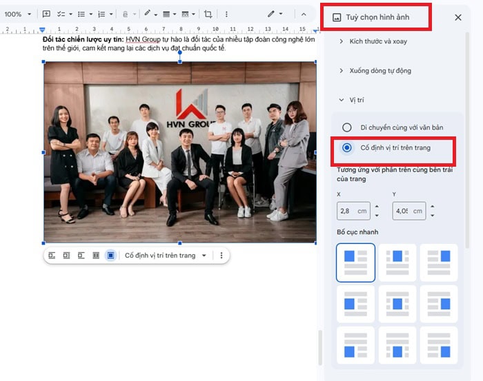 Hướng dẫn cách chỉnh sửa hình ảnh trong Google Docs cơ bản A-Z 27 Cố định vị trí trên trang