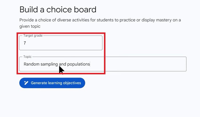 Gemini trong Google Classroom| Tổng quan, lợi ích, tính năng và cách dùng 17 Build a choice board