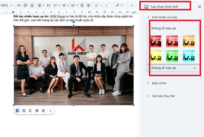 Hướng dẫn cách chỉnh sửa hình ảnh trong Google Docs cơ bản A-Z 14 Không chỉnh màu