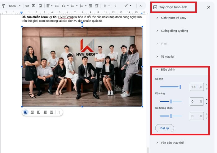 Hướng dẫn cách chỉnh sửa hình ảnh trong Google Docs cơ bản A-Z 15 Độ tương phản