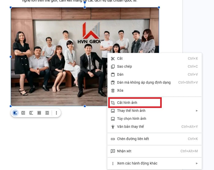 Hướng dẫn cách chỉnh sửa hình ảnh trong Google Docs cơ bản A-Z 8 Cắt hình ảnh