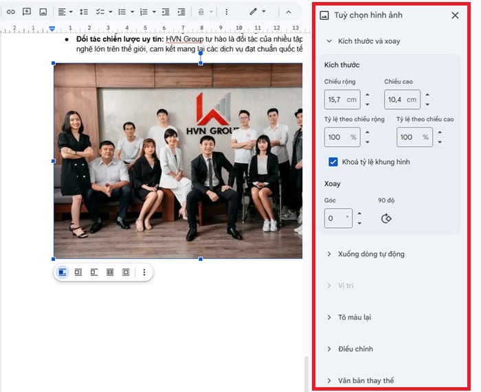 Hướng dẫn cách chỉnh sửa hình ảnh trong Google Docs cơ bản A-Z 7 Kích thước và Xoay