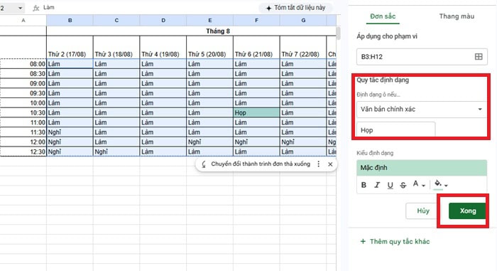 Khám phá mẫu lịch làm việc tuần trên Google Sheets & cách tự tạo cơ bản 21 chọn Văn bản chính xác