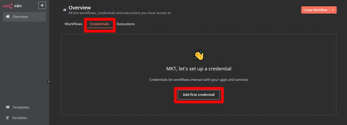 Kết nối Google Sheets với n8n: Hướng dẫn chi tiết A-Z 16 chọn Create Credential.