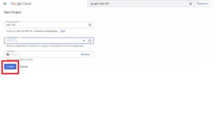 Kết nối Google Sheets với n8n: Hướng dẫn chi tiết A-Z 7 nhấn Create