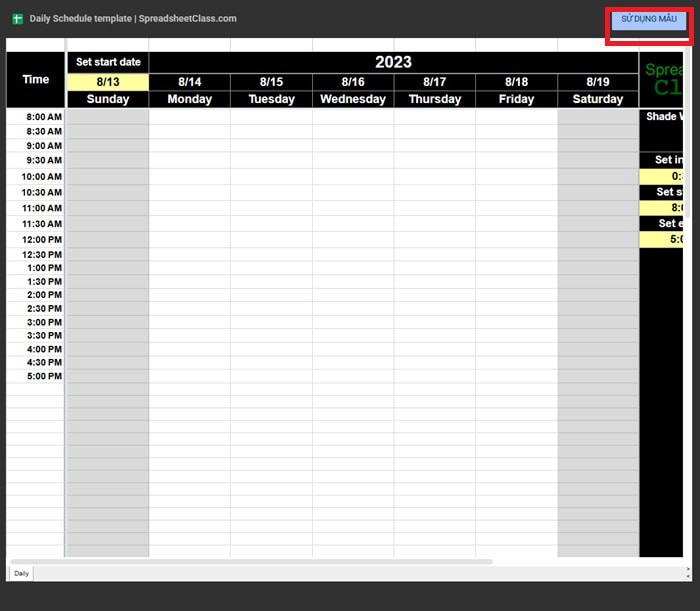 Khám phá mẫu lịch làm việc tuần trên Google Sheets & cách tự tạo cơ bản 12 Sử dụng mẫu