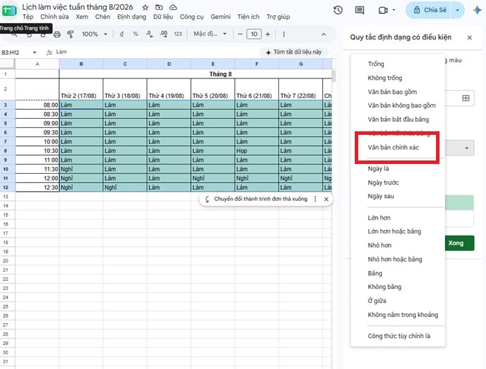Khám phá mẫu lịch làm việc tuần trên Google Sheets & cách tự tạo cơ bản 20 chọn Văn bản chính xác