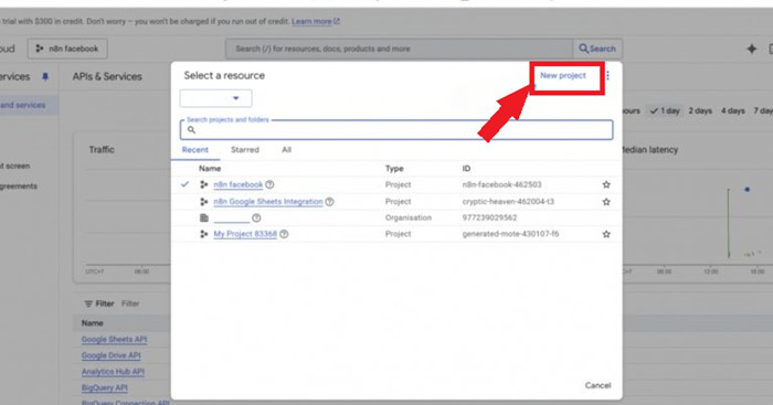 Kết nối Google Sheets với n8n: Hướng dẫn chi tiết A-Z 6 Chọn New Project.