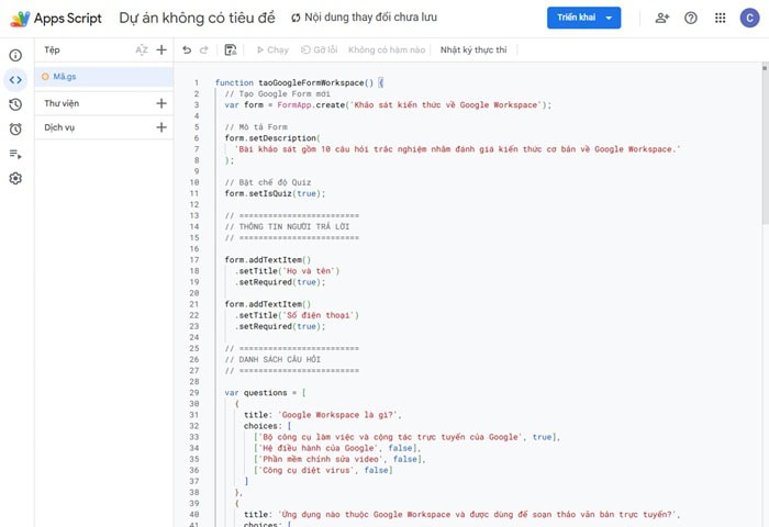 Hướng dẫn cách tạo Google Forms bằng ChatGPT nhanh, chuẩn từ A-Z 8 hiết lập Google Apps Script