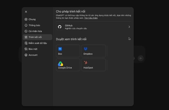 Tải tệp Google Drive lên ChatGPT: Hướng dẫn chi tiết từ A-Z 7 chọn vào Trình kết nối