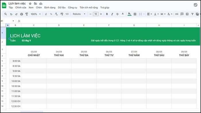 Khám phá mẫu lịch làm việc tuần trên Google Sheets & cách tự tạo cơ bản 23 Lịch làm việc tuần trên Google Sheets