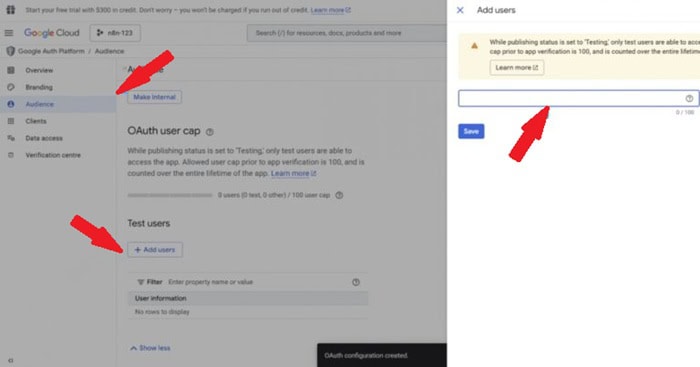 Kết nối Google Sheets với n8n: Hướng dẫn chi tiết A-Z 11 vào Test User