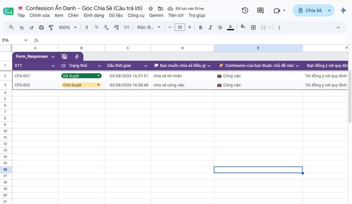 Cách tạo confession bằng Google Sheets: Hướng dẫn chi tiết từ A-Z 9 Đánh số thứ tự tự động