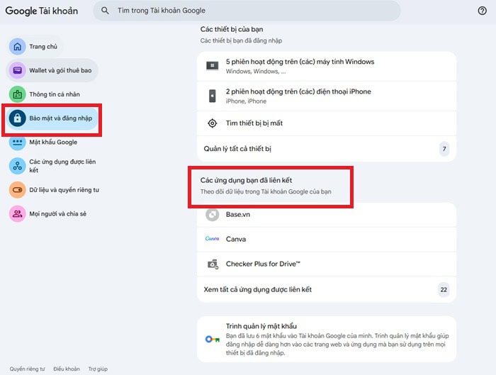 09 Cách bảo vệ tài khoản email an toàn, hiệu quả 11 Các ứng dụng bạn đã liên kết.
