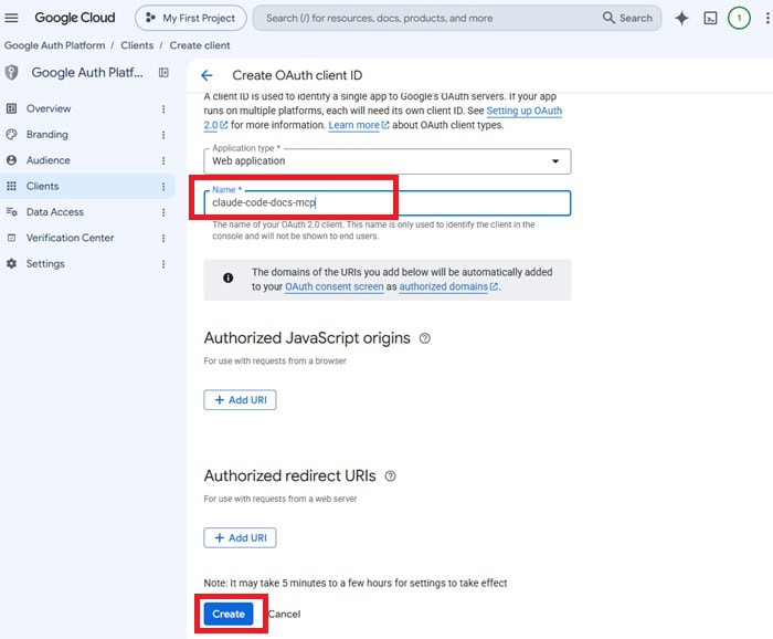 Hướng dẫn cách tích hợp Google Docs MCP với Claude Code từ A-Z 19 Nhập Name cho OAuth Client