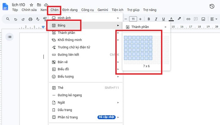 03 Cách tạo lịch trong Google Docs| Hướng dẫn chi tiết từ A-Z 8 vào menu Chèn