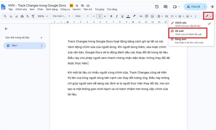 Hướng dẫn cách dùng Track Changes trong Google Docs từ A-Z 6 sang Đề xuất