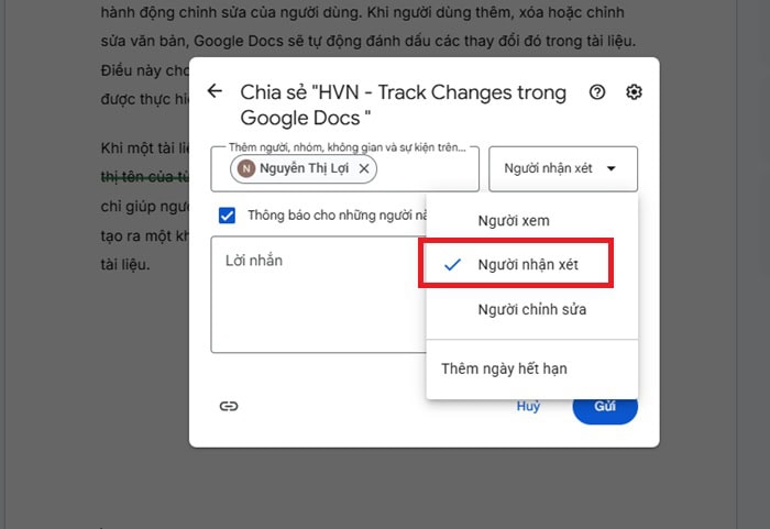 Hướng dẫn cách dùng Track Changes trong Google Docs từ A-Z 19 vai trò Người nhận xét