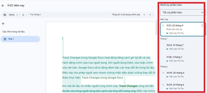 Hướng dẫn cách dùng Track Changes trong Google Docs từ A-Z 13 Lịch sử phiên bản