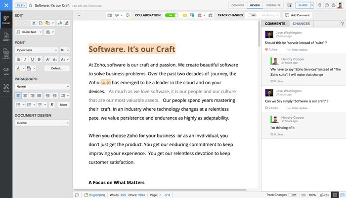 Giải pháp thay thế Google Docs | 05+ Lựa chọn đáng cân nhắc (2026) 7 công cụ Zoho Writer