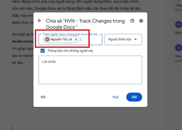 Hướng dẫn cách dùng Track Changes trong Google Docs từ A-Z 18 Nhập thông tin người nhận