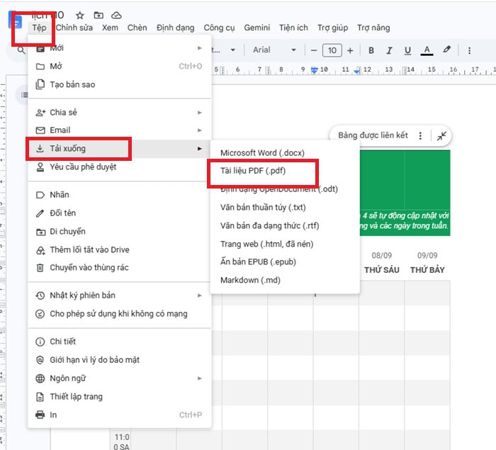 03 Cách tạo lịch trong Google Docs| Hướng dẫn chi tiết từ A-Z 20 chọn định dạng Tài liệu PDF