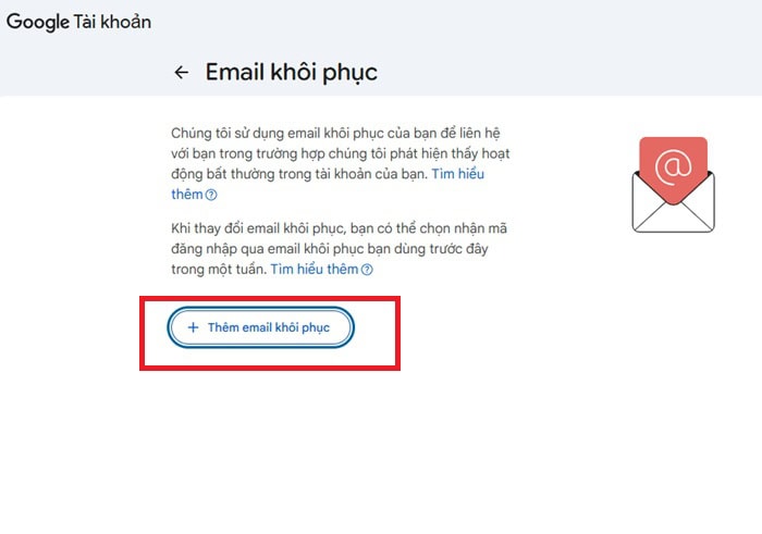 09 Cách bảo vệ tài khoản email an toàn, hiệu quả 9 Thêm email khôi phục vào
